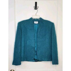 Vintage Lombardi Inc. Womens Mohair Blazer Jacket Open Front Teal Blue Sz 10